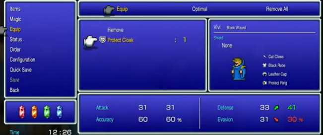 Equipment untuk Black Wizard di Final Fantasy I Pixel Remaster