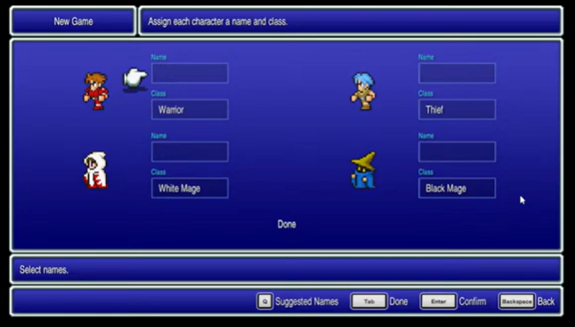 Memberi nama karakter di Final Fantasy I Pixel Remaster