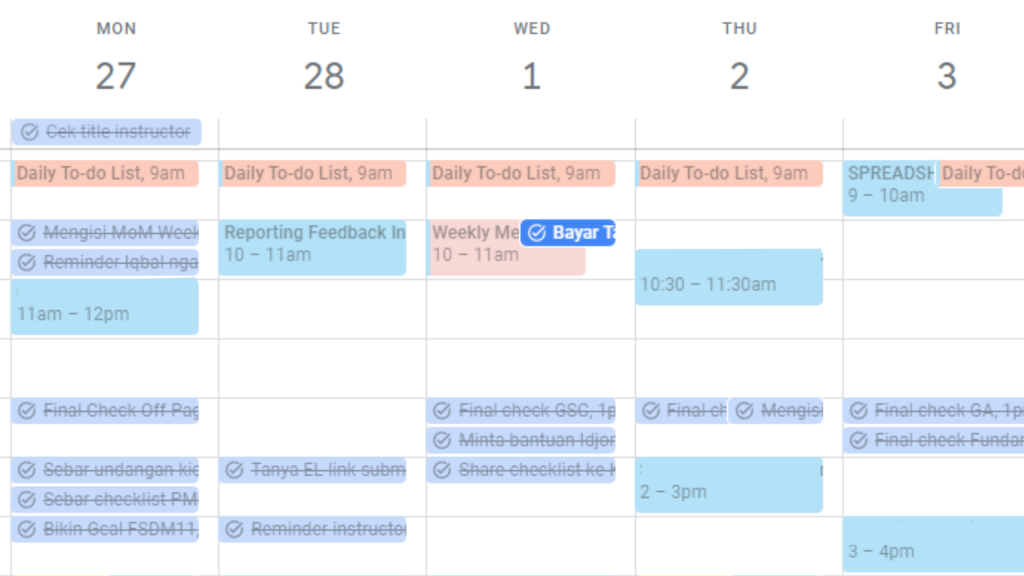 Tampilan Google Calendar